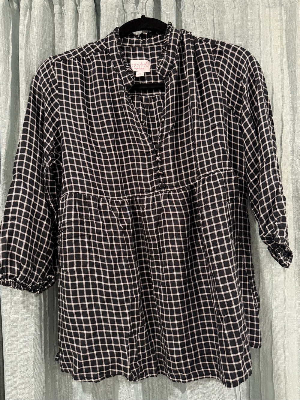 Black and White Windowpane V-Neck Peasant maternity Top - Rails
